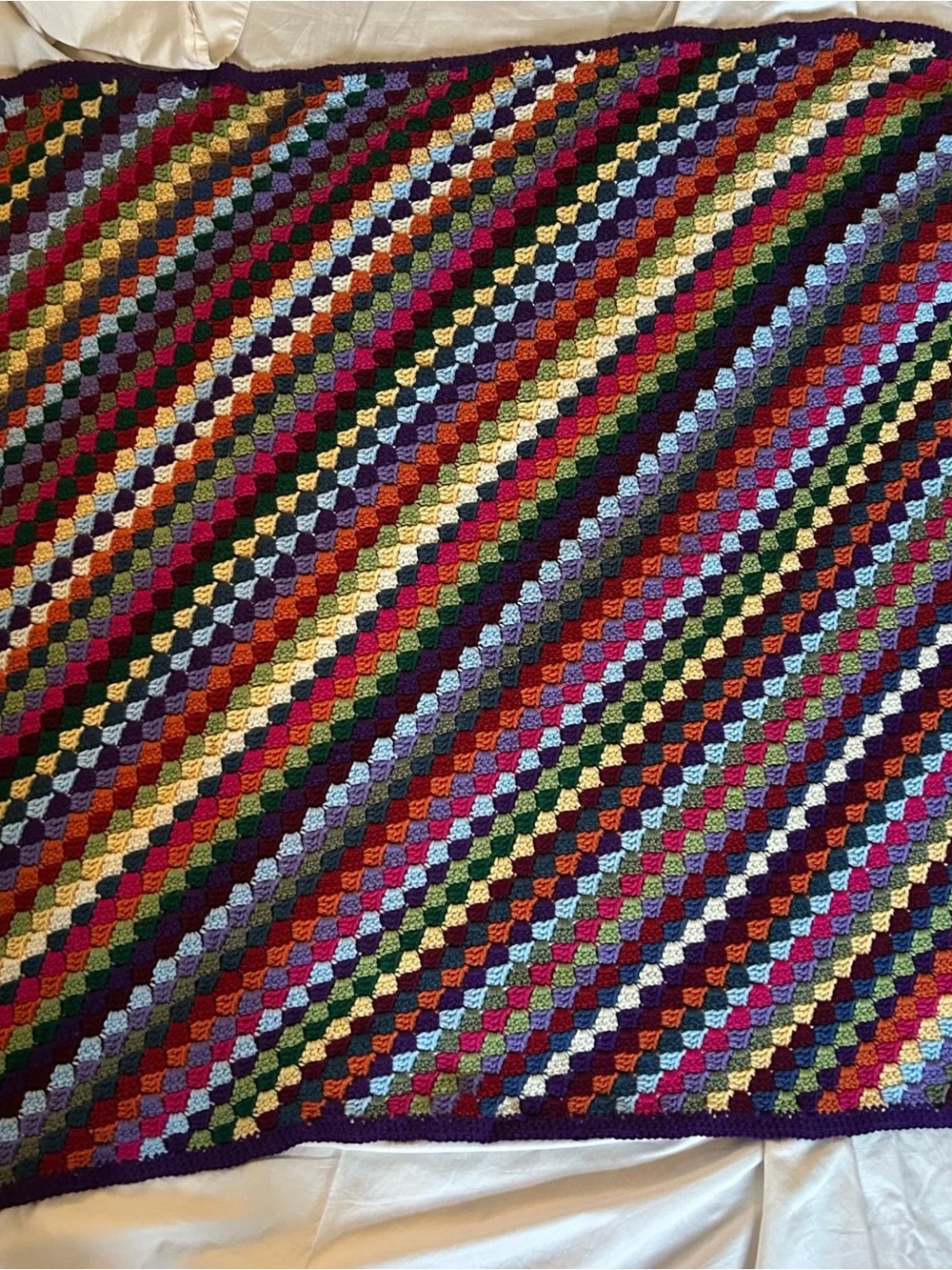 Vintage Multicolor Crochet Granny Square Throw